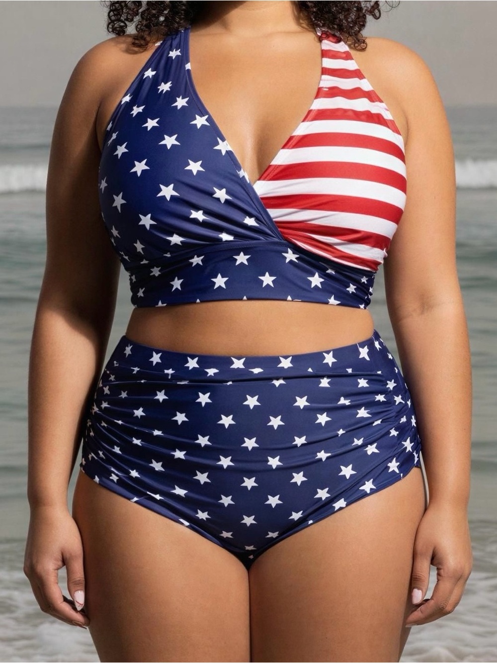 NWT Younique Plus Size American Flag Star-Print High-Waist Bikini - 20W